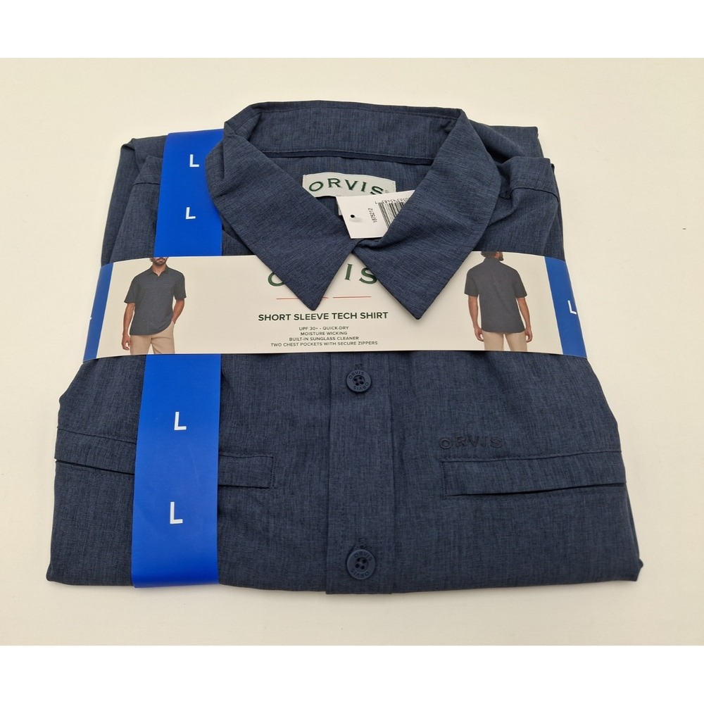 Orvis Short Sleeve Tech Shirt Men Quick-Dry Moisture Wicking, Blue, Large, New